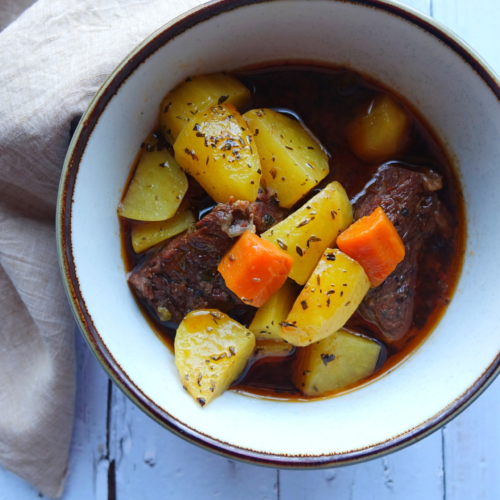 French Beef Bourguignon Stew with potatoes and carrots