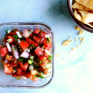 fresh salsa with tomatoes, pepper, onion